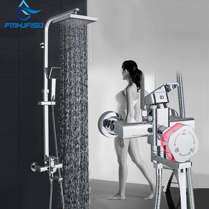 Chrome Black Shower Set Wall Mount Shower Systems rain shower head rotate and liftable bathroom hot cold mixer