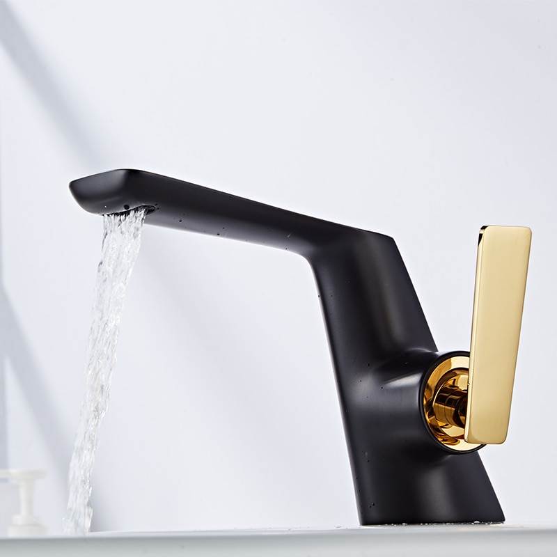 BAKALA Bathroom Faucet Black Gold Single Handle Hot Cold Switch Water Mixer Taps Wash Basin Bathroom Deck Mounted Basin Faucet