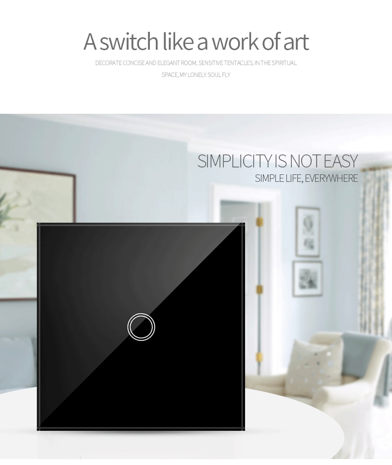 AXUS EU Touch Switch Power Led Panel Wall Light Switches Tempered Black White Crystal Glass 1/2/3 Gang Interruttore AC100-240V