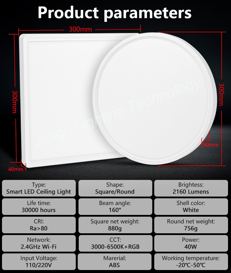 40W Modern LED Smart Ceiling Light Dimmable RGB Home Lighing WiFi Tuya App Voice Control Ultrathin Surface Mounting Ceiling Lamp