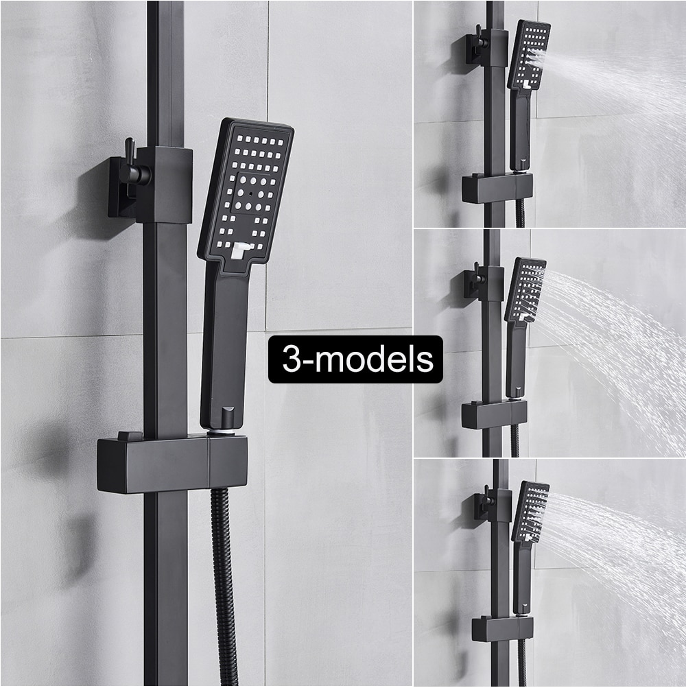 POIQIHY Black Bathroom Shower Faucet Set Wall Mount Black 8''Rainfall Shower Head With Handheld Sprayer Bathtub Shower Mixer
