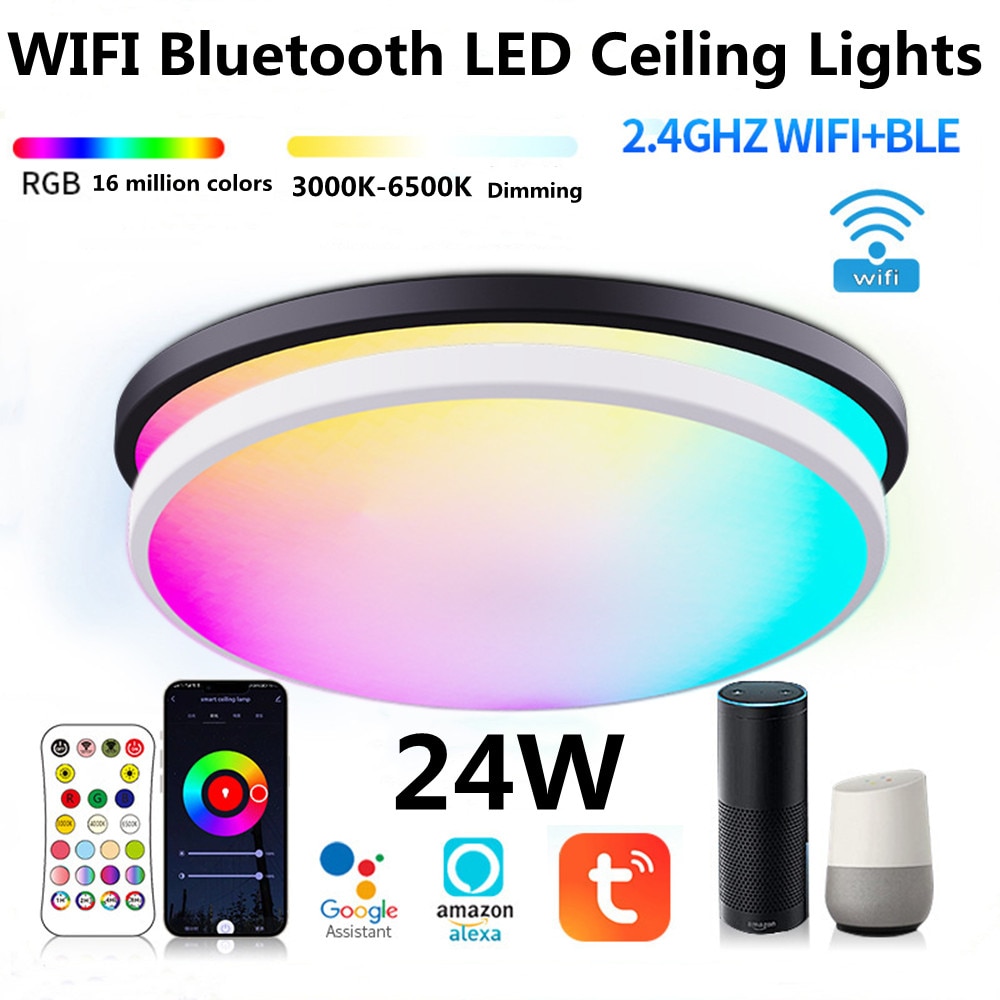 Smart LED Ceiling Light Bluetooth WiFi Tuya APP Remote Control RGBCW Dimmable Ceiling Lamp Compatible with Alexa Google Home
