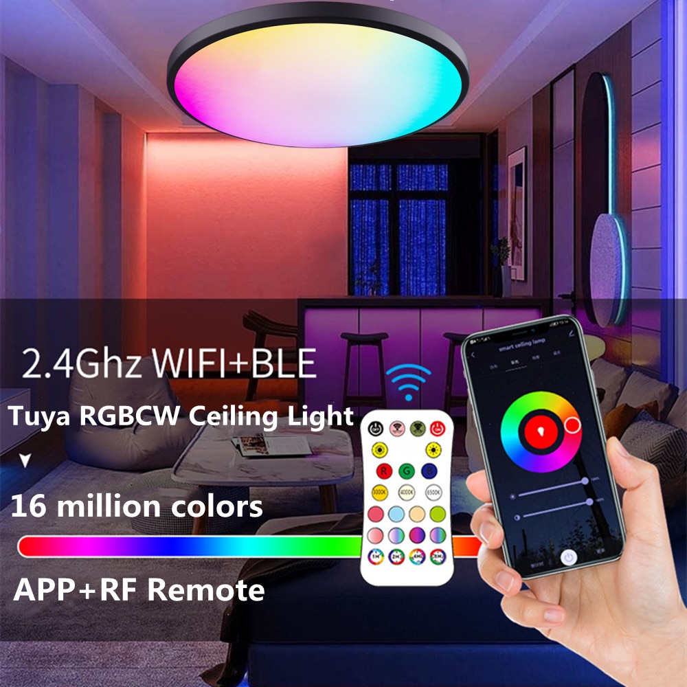 Smart LED Ceiling Light Bluetooth WiFi Tuya APP Remote Control RGBCW Dimmable Ceiling Lamp Compatible with Alexa Google Home