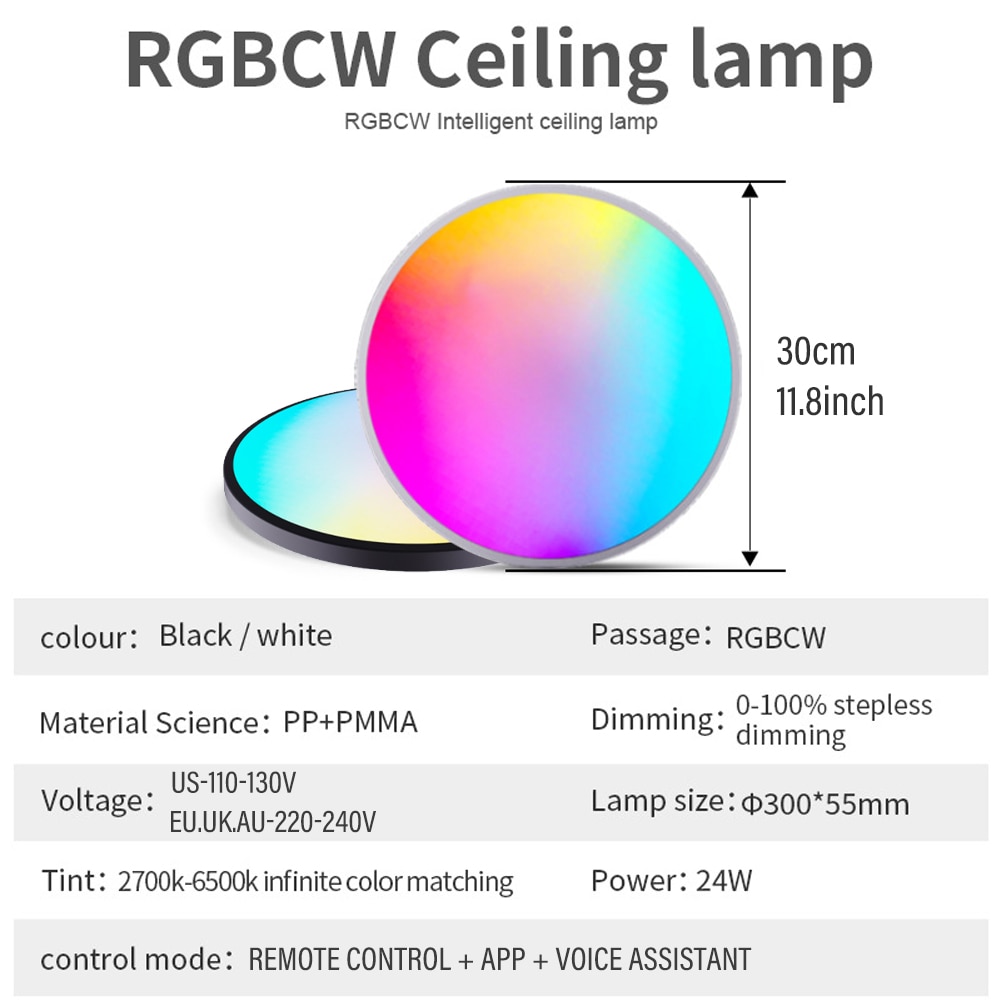 Smart WIFI LED Round Ceiling Light RGBCW Dimmable TUYA APP Compatible with Alexa Google Home Bedroom Living Room Ambient Light