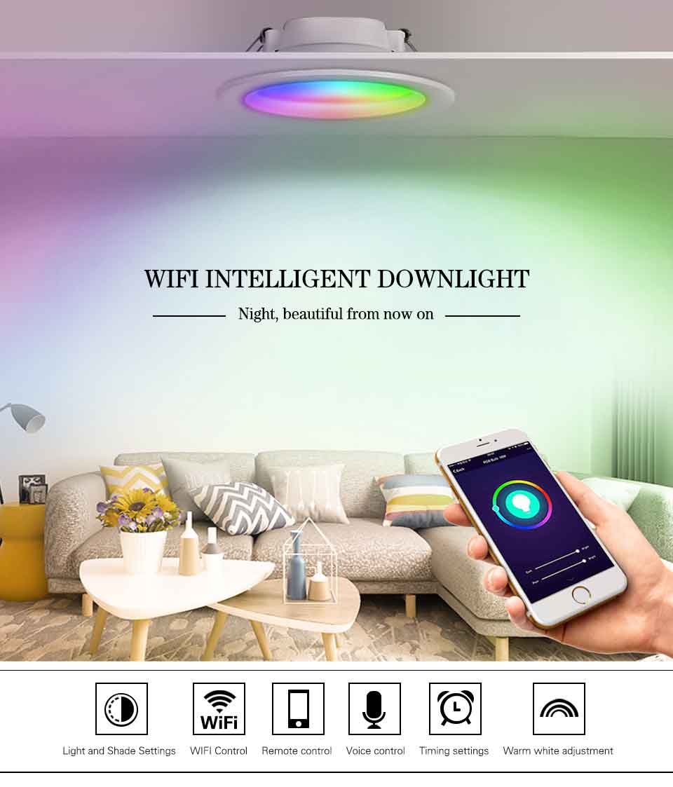 LED Smart Downlight Indoor Light Spotlight WiFi Tuya Bluetooth Control 5W 7W 9W 15W RGB AC 110-220V Ceiling Light Decoration