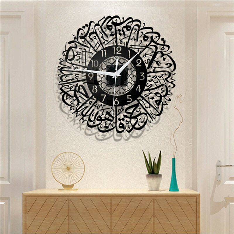 Muslim Wall Clock Acrylic Islamic Calligraphy Clock Silent Wall Clock for Living Room Bedroom Home Eid Ramadan Decoration