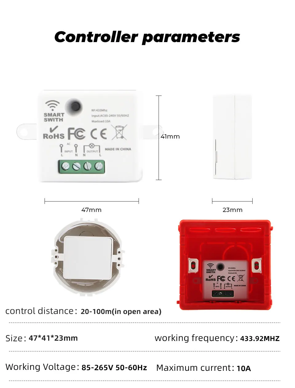 GERMA Mini Module Smart Wireless Push Switch Light 433MHZ Electrical Home Remote Control Button Wall Panel On Off 220V10A Led