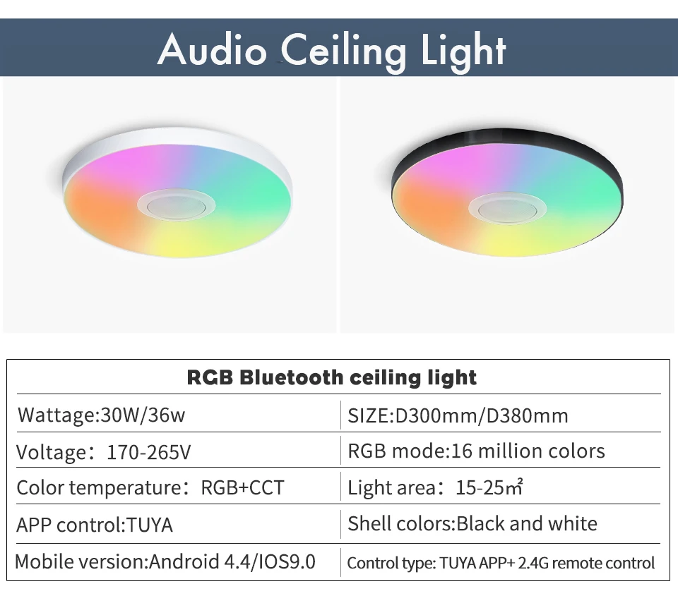 RGB Smart Ceiling Light LED Light with Speaker 30W 36W Audio Music Play TUYA APP Bluetooth WIFI Home Decor Bedroom Living Room RGB Smart Ceiling Light LED Light with Speaker 30W 36W Audio Music Play TUYA APP Bluetooth WIFI Home Decor Bedroom Living Room