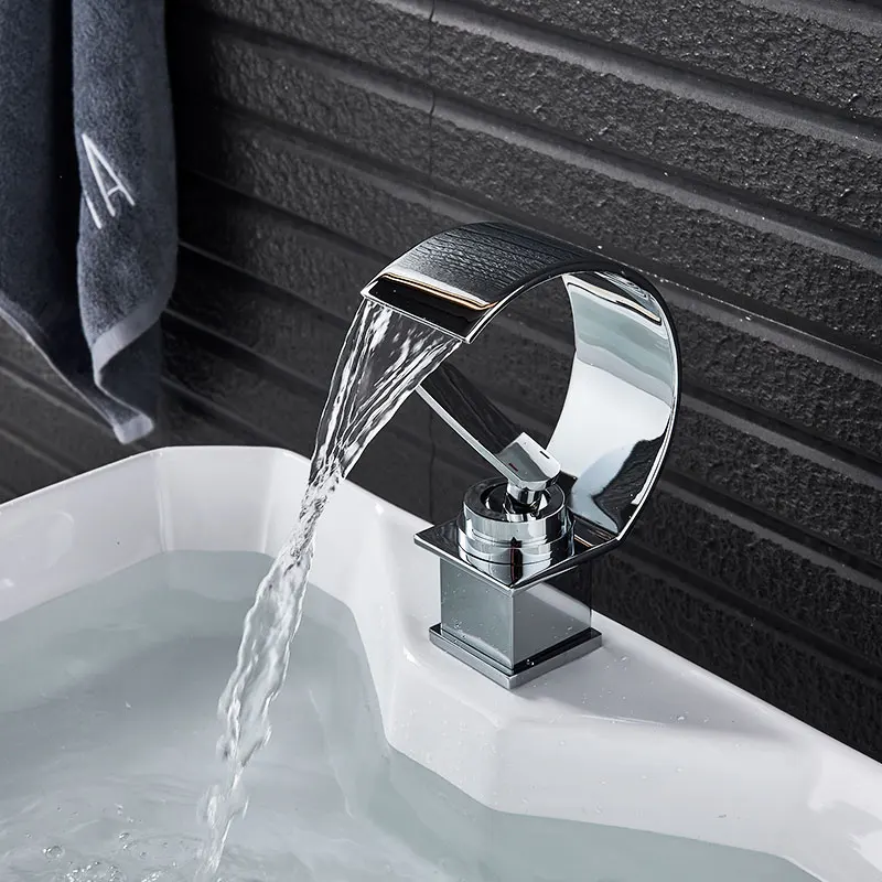 Copper Single Hole Dual Handles Hot and Cold Basin Mixer Faucet Creative Waterfall Water Outlet Bathroom Vessel Sink Mixer Taps Copper Single Hole Dual Handles Hot and Cold Basin Mixer Faucet Creative Waterfall Water Outlet Bathroom Vessel Sink Mixer Taps