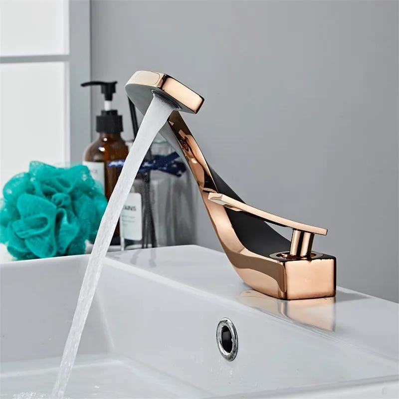 Tuqiu Bathroom Faucet Brass Rose Gold White Bathroom Basin Faucet Cold Hot Water Mixer Sink Tap Deck Mounted Black Rose Gold Tap