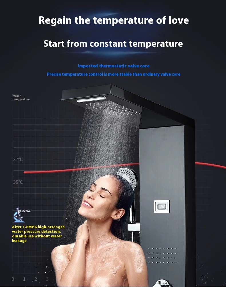 constant temperature 304 Stainless Steel Waterfall Spa Spray Smart Shower Panel Wall Shower Set