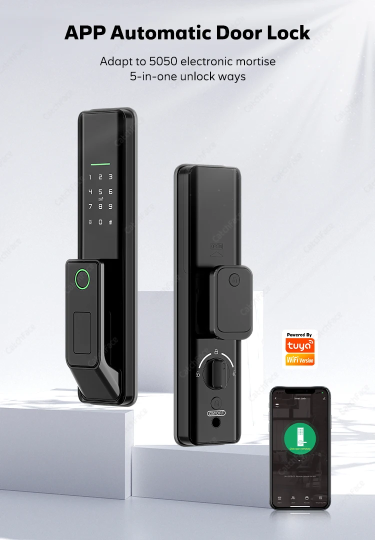 Automatic Electronic Fingerprint Biometric Frosted Panel Digital Smart Door Lock WiFi TUYA APP Password IC Card Security Automatic Electronic Fingerprint Biometric Frosted Panel Digital Smart Door Lock WiFi TUYA APP Password IC Card Security