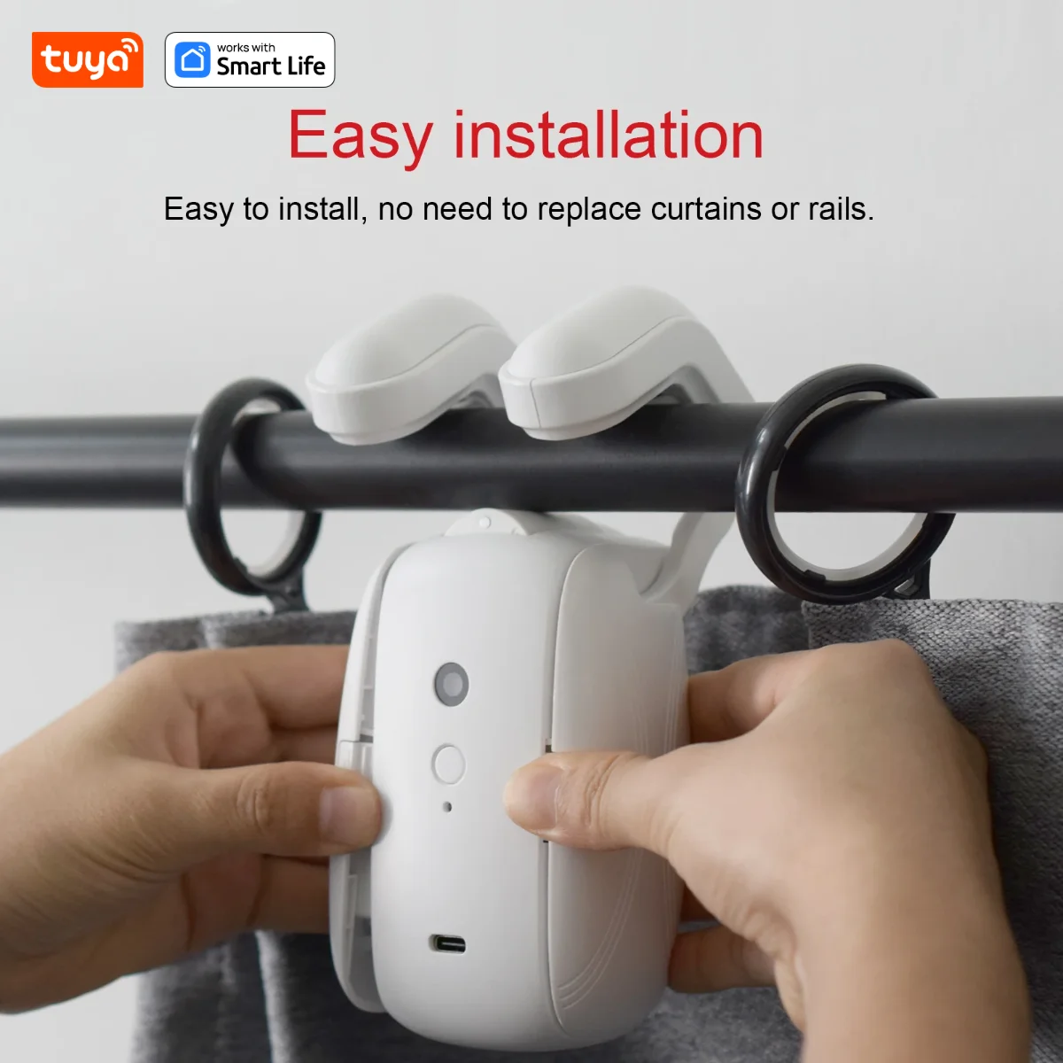 Tuya Smart Curtain Robot ( Roman Rod Track) Bluetooth APP Short Range Control, Timed switch, Pull-to-start, 8KG load capacity