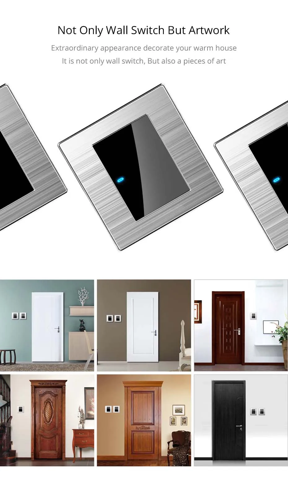 Wallpad LED Light Switch Wall Switches Stainless steel Panel Sockets One-side Click Acrylic Button Interrupteur AC110~250V