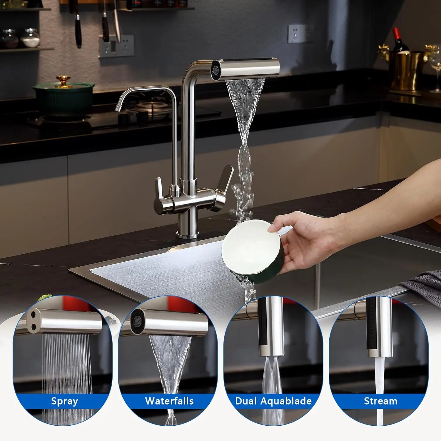 Waterfall Touch Filter Kitchen Faucet Quality Brass Hot Cold Kitchen Sink Mixer Tap 3 Ways Pure Water Touch on Kitchen Faucets