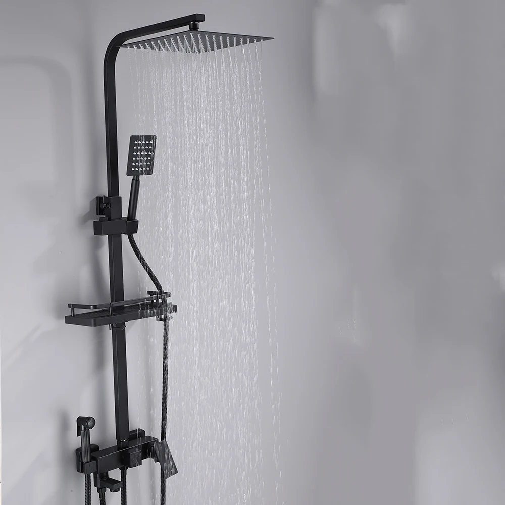 Matte Black Shower Faucet Set Rainfall High Quality All Metal Bathtub Mixer Tap 4-way With Bidet Stainless Steel