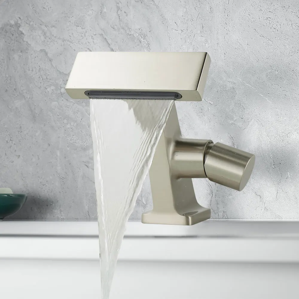 Matte Gray Bathroom Sink Faucet New Design Waterfall Basin Faucets Washbasin Hot Cold Brass Mixer Vanity Single Hole Water Taps Matte Gray Bathroom Sink Faucet New Design Waterfall Basin Faucets Washbasin Hot Cold Brass Mixer Vanity Single Hole Water Taps