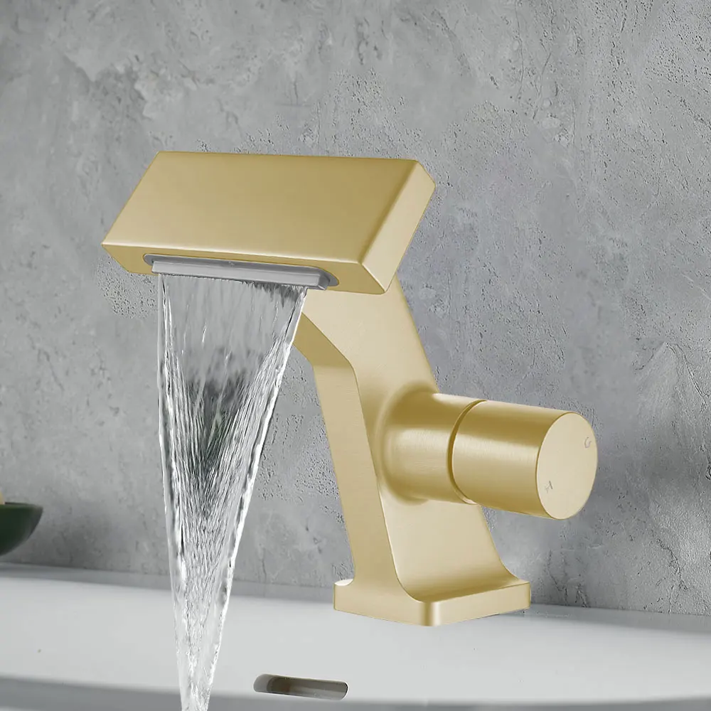Matte Gray Bathroom Sink Faucet New Design Waterfall Basin Faucets Washbasin Hot Cold Brass Mixer Vanity Single Hole Water Taps Matte Gray Bathroom Sink Faucet New Design Waterfall Basin Faucets Washbasin Hot Cold Brass Mixer Vanity Single Hole Water Taps