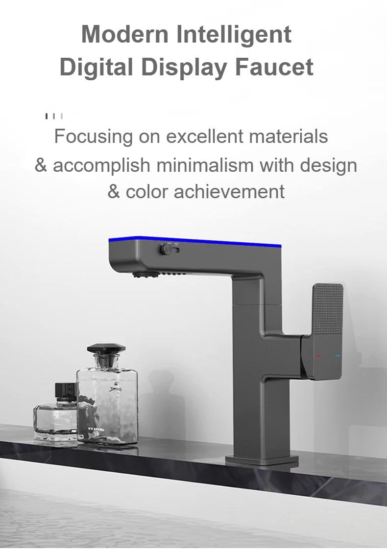 Intelligent digital display copper bathroom hot and cold rotating faucet hydroelectric， bathroom tap