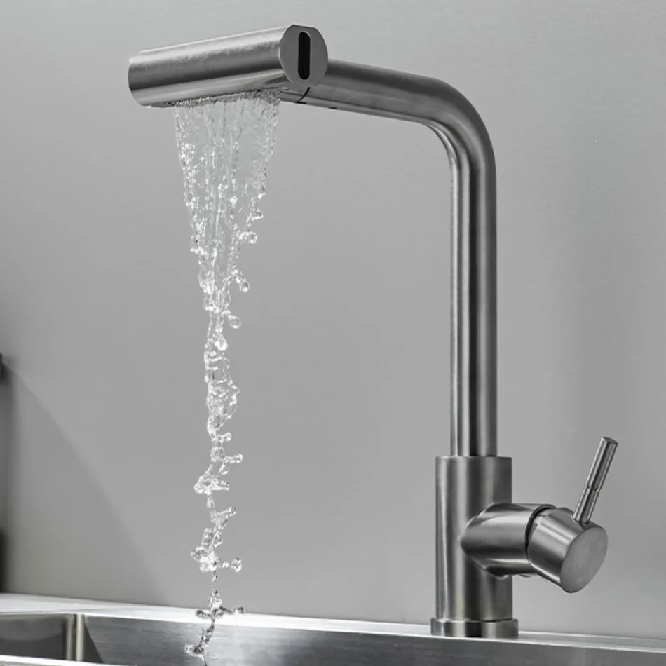 Brushed Gold Kitchen Faucet Pull Out Waterfall Black 304 Stainless Steel 360° Rotation Hot and Cold Water Saving Mixer Sink Tap
