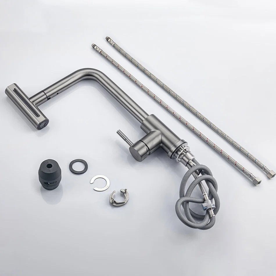 Brushed Gold Kitchen Faucet Pull Out Waterfall Black 304 Stainless Steel 360° Rotation Hot and Cold Water Saving Mixer Sink Tap