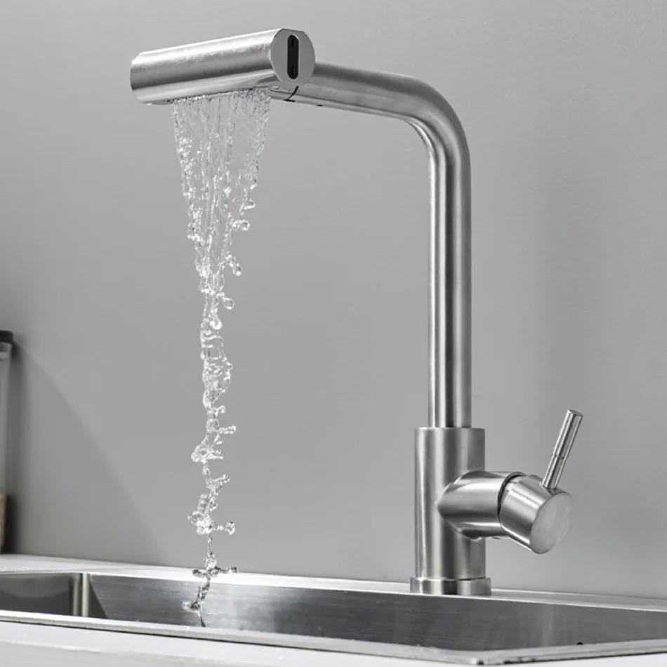 Brushed Gold Kitchen Faucet Pull Out Waterfall Black 304 Stainless Steel 360° Rotation Hot and Cold Water Saving Mixer Sink Tap