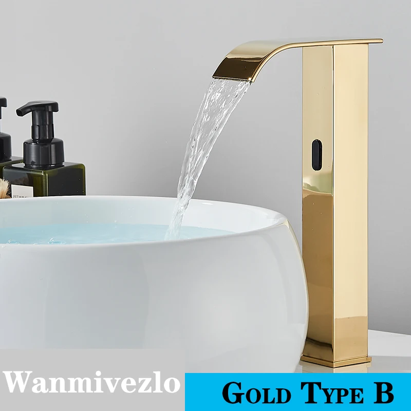 Smart Sensor Bathroom Basin Faucet Intelligent Black Automatic Sense Brass Cold Hot Water Mixer Waterfall Crane Deck Mount Smart Sensor Bathroom Basin Faucet Intelligent Black Automatic Sense Brass Cold Hot Water Mixer Waterfall Crane Deck Mount