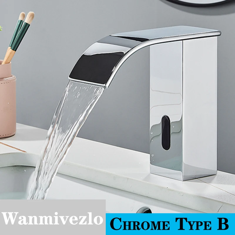 Smart Sensor Bathroom Basin Faucet Intelligent Black Automatic Sense Brass Cold Hot Water Mixer Waterfall Crane Deck Mount Smart Sensor Bathroom Basin Faucet Intelligent Black Automatic Sense Brass Cold Hot Water Mixer Waterfall Crane Deck Mount