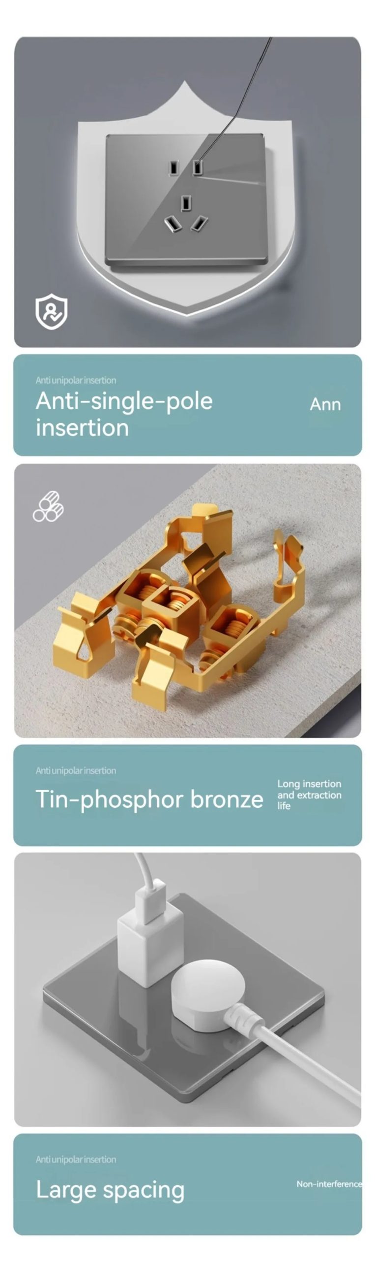 Gray Glass Wall Square Switch Panel EU UK Standard 16a Socket Large Panel Wall Light Switch Usb TypeC Socket Net TV Tel Socket