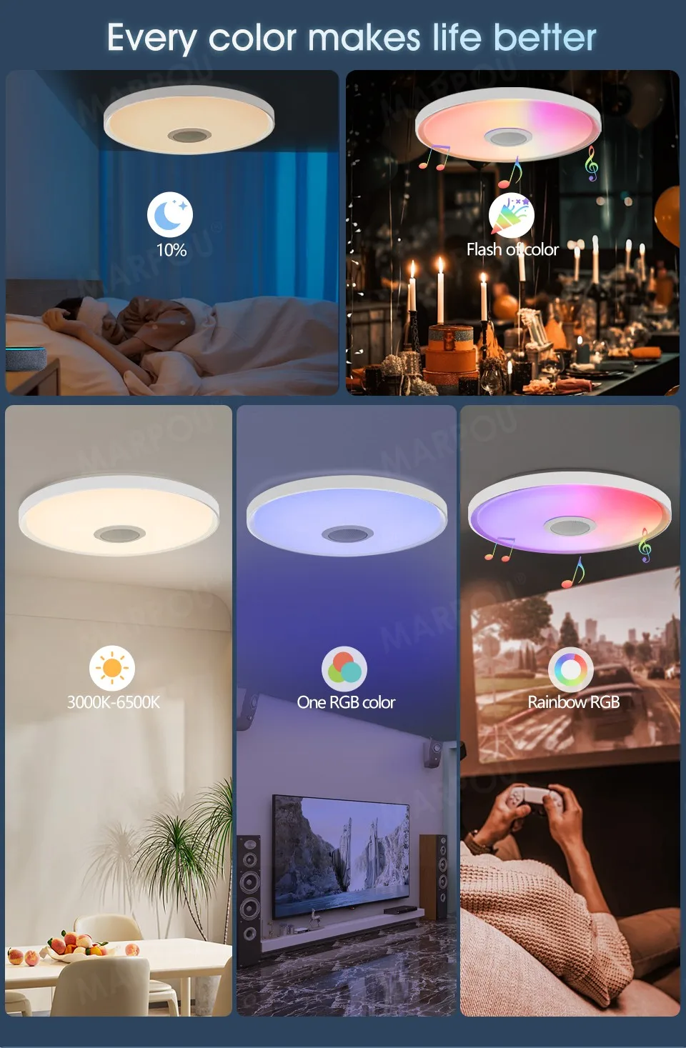 MARPOU Smart Ceiling Lights TUYA RGB Dimming Modern Music Light With Remote Control 32W 45W 47W AC220V For Bedroom Living room