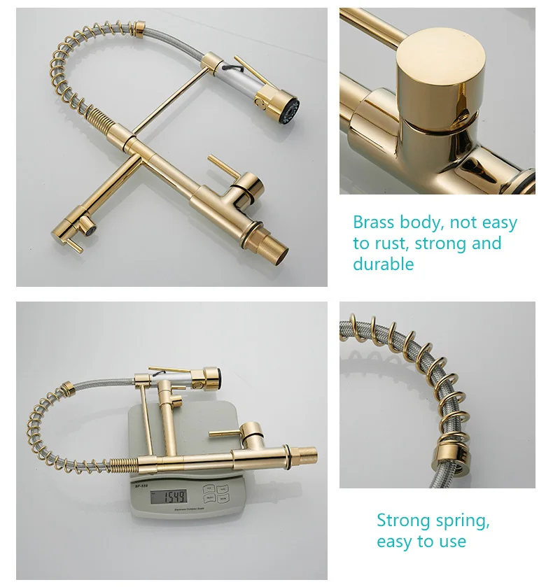 Brass kitchen sink faucet 360 degree rotating spring faucet Single handle cold and hot mixed water tap