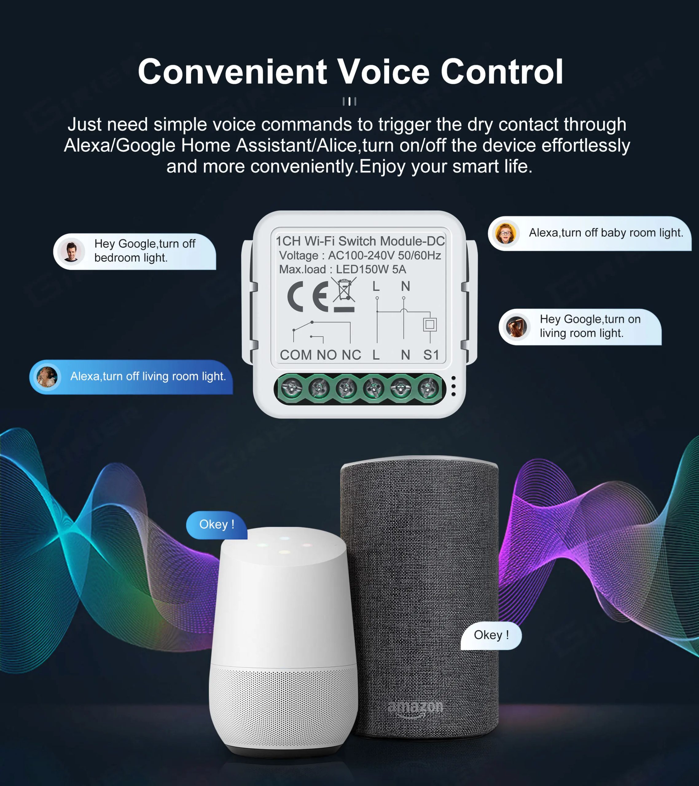 GIRIER Smart Dry Contact WiFi Switch Module Smart Home DIY Breaker Relay DC 12/24V AC 100-240V Compatible with Alexa Google Home