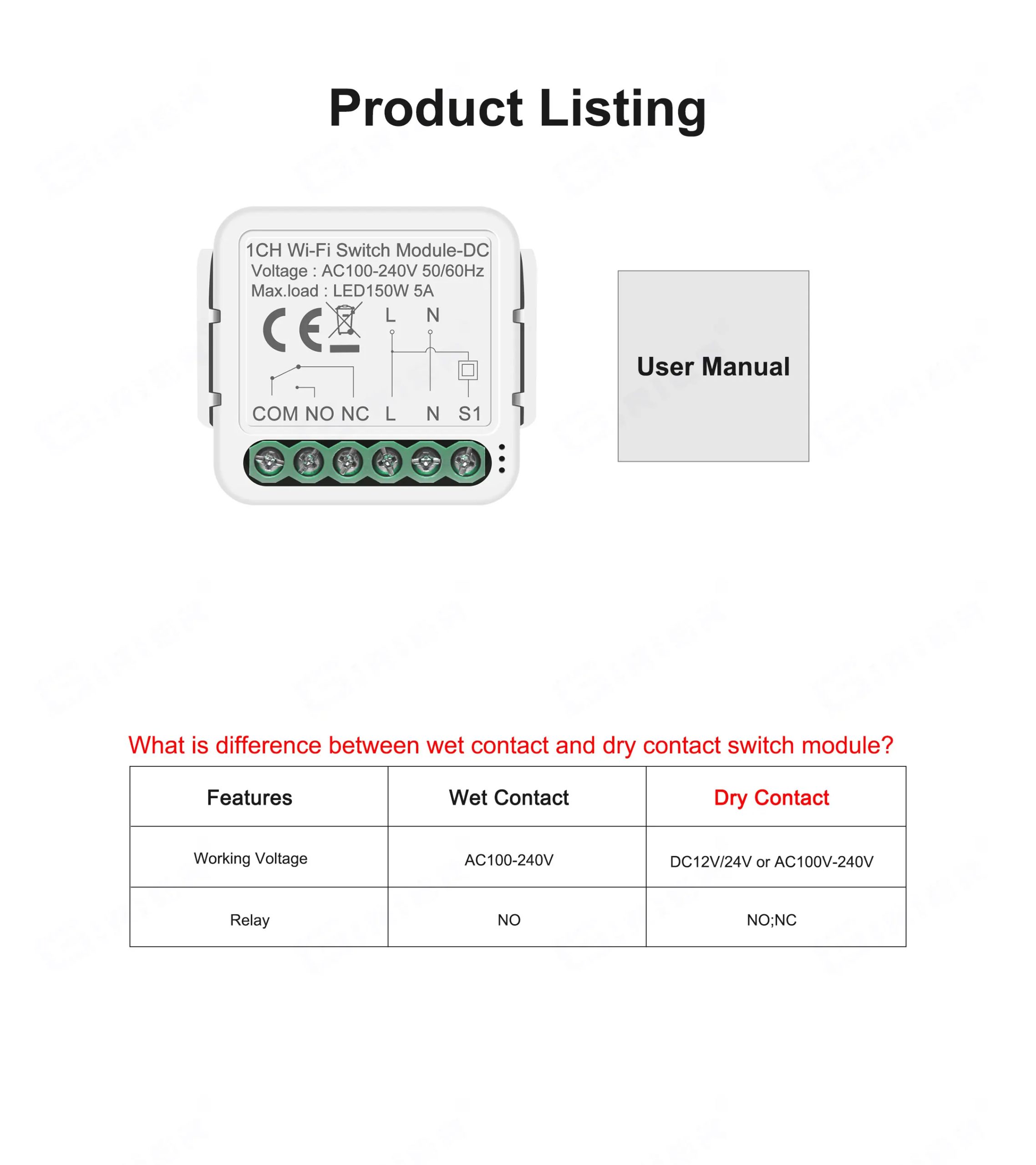 GIRIER Smart Dry Contact WiFi Switch Module Smart Home DIY Breaker Relay DC 12/24V AC 100-240V Compatible with Alexa Google Home