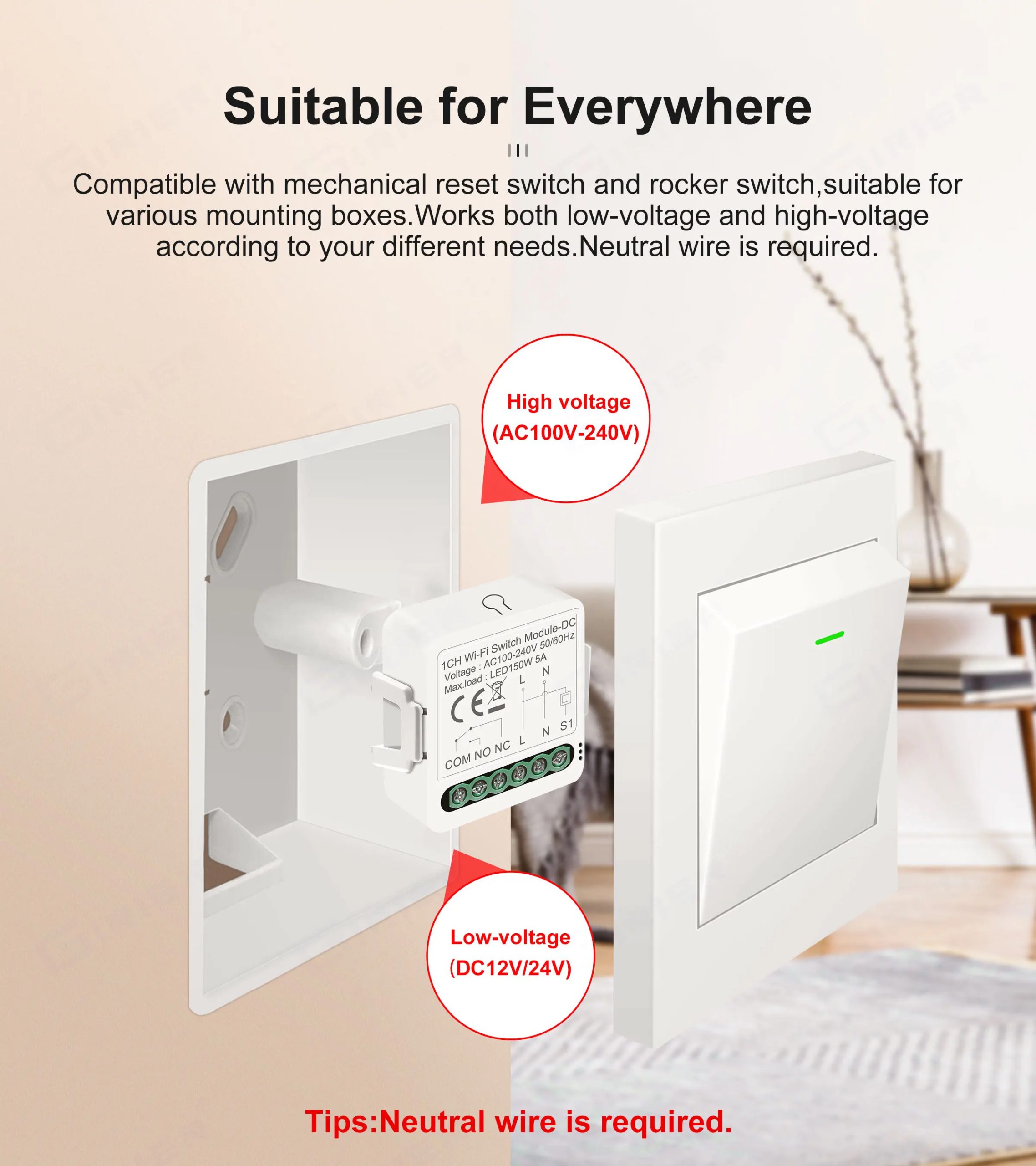 GIRIER Smart Dry Contact WiFi Switch Module Smart Home DIY Breaker Relay DC 12/24V AC 100-240V Compatible with Alexa Google Home