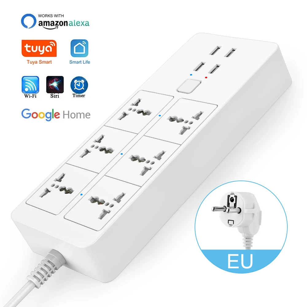WIFI Smart Power Srip Universal with 5V3.1A Alexa Googlehome Bluetooth Control Multi plug 6AC 4USB Voice Contro UK/EU/US/AU WIFI Smart Power Srip Universal with 5V3.1A Alexa Googlehome Bluetooth Control Multi plug 6AC 4USB Voice Contro UK/EU/US/AU