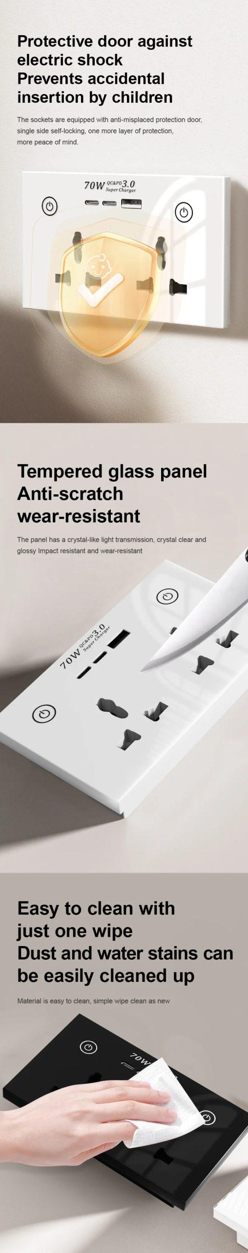 WIFI Smart Tuya USB Type C PD 70W Wall Socket UK Plug Outlet Power Touch Switch Wireless Remote by Alexa Google Home Smart Home