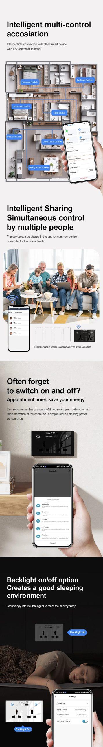 WIFI Smart Tuya USB Type C PD 70W Wall Socket UK Plug Outlet Power Touch Switch Wireless Remote by Alexa Google Home Smart Home