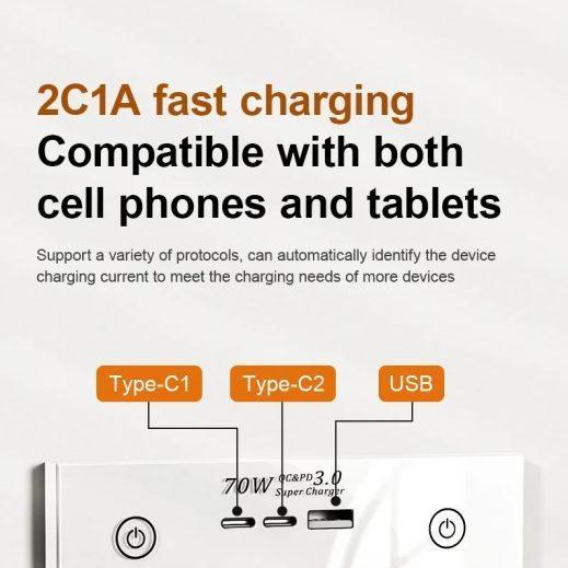 WIFI Smart Tuya USB Type C PD 70W Wall Socket UK Plug Outlet Power Touch Switch Wireless Remote by Alexa Google Home Smart Home