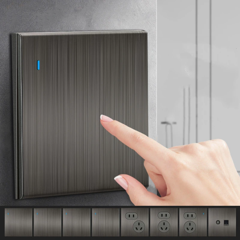 Modern Trendy 86mm Ultra Thin Switch Series 1/2/3/4 Gang Stainless Steel Panel Switch